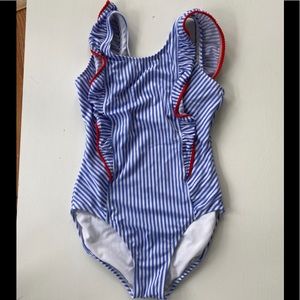 White and blue striped girls one piece
